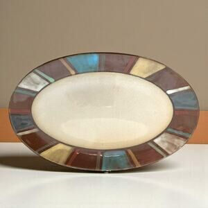 Pfaltzgraff Colorful Nile Oval Platter | Neutral Stoneware Serving Dish 14” EUC!